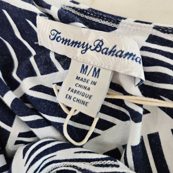 NEW! Tommy Bahama Maxi Dress Medium Navy Tropical Print Ruched Tie, Split - Picture 7 of 12